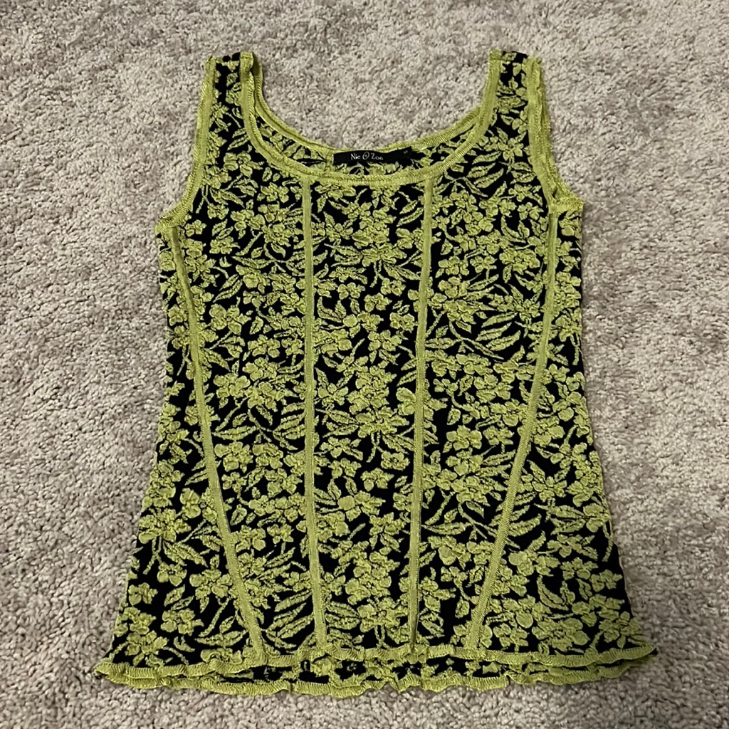 Black And Green Floral Corset Stripe Detail Tank Top